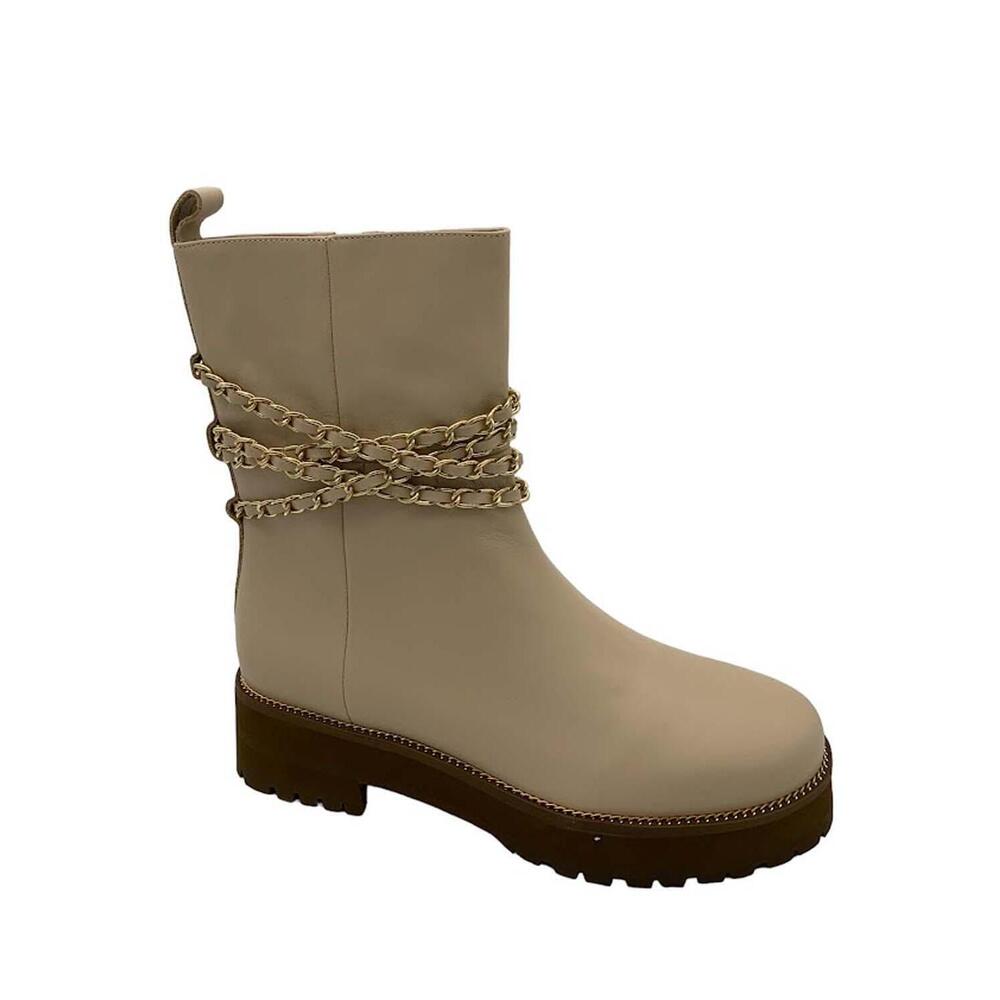 Cecelia New York Leather Chain Mid Boots New Nude - Medium